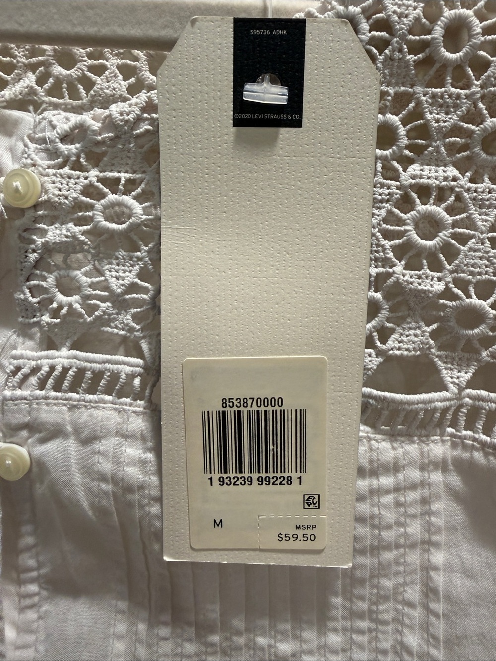 NWT Levi’s White Lace Crochet Blouse Medium Boho Cottagecore Eyelet Cotton Top - Picture 4 of 11